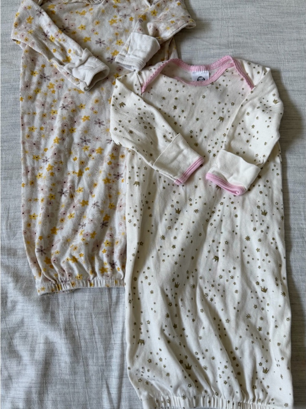 Gerber Cream Cotton Sleep Gowns with Gold Star Print and Pink Trim 0-6 Months